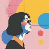 Modern minimalist concepts portrait of woman flat memphis style for interior and web design. Abstract drawings vector