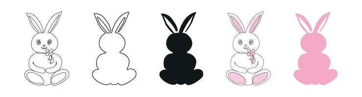Set of Toy Rabbits isolated on white background. Includes black vector