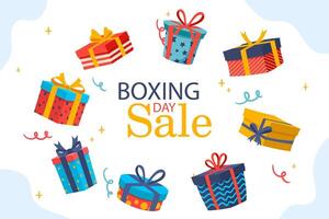 Boxing Day sale design illustration with colorful box and bag. Can be used for banner, poster, flyer, web, landing page, template, animation, etc vector