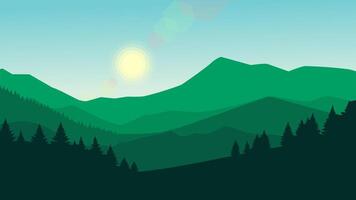 Green silhouette forest abstract background.Nature and environment conservation concept flat design. illustration. vector