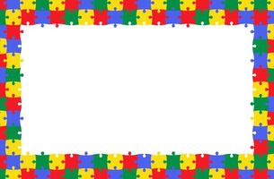 Jigsaw puzzle frame with empty space for your text or design. Colorful template for invitation, card, web banner, announcement poster. vector