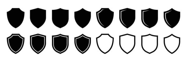Shield icon set. Protect shield security line icons. Badge quality symbol, sign, logo or emblem. vector