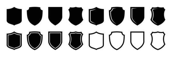 Shield icon set. Collection of security shield icons. Protect shield security line icons. Badge quality symbol, sign, logo or emblem. vector