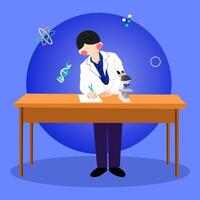 Scientist man with microscope on the table vector