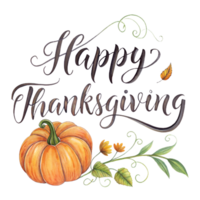 New Happy Thanksgiving typography art with autumn leaves background. png