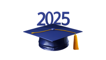 3d text 2025 with graduate cap on the top isolate on transparency background png