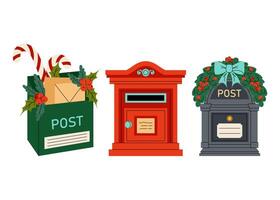 Set illustrations letterbox. Different boxes for letters. Christmas decor for cards, backgrounds, invitations, letters. vector