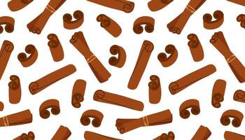 Dried cinnamon. An ingredient for drinks, baking or other cooking. Natural Indian spice. Seamless pattern for textile, wrapping paper, background. vector