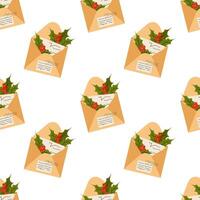 Christmas letter. Paper envelope with a note decorated with ilex berries. Christmas seamless pattern. For textile, wrapping paper, background. vector