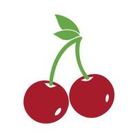 Two Red Cherries with Green Stems and Polished Look vector