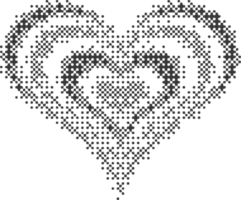 Pixel pattern heart. Bitmap dotted texture symbols of love. Retro design element with color gradation. Y2k grainy digits halftone shape. Valentine day grunge figures png