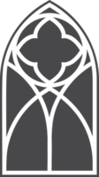 Gothic church window. Frame with pattern. Element of catholic medieval architecture. Old vintage frame silhouette. Cathedral stained glass arch. png