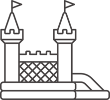 Bouncy castle icon. Inflatable house trampoline with slide for jumping. Playground outline pictogram for kids zone amusement park and summer party. Inflated elastic equipment png