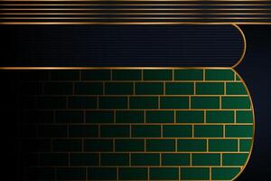 Green, gold and Blue colors overlap layer on dark space for modern geometric background design. brick and gold line pattern. vector