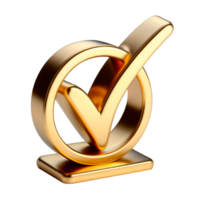 Golden check mark symbol isolated on transparent background representing success and approval png