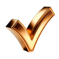 Golden check mark symbol isolated on transparent background representing success and approval png