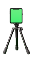Smartphone tripod with green screen display on transparent background png