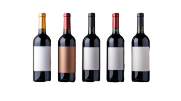 Wine Bottles Display with Blank Labels on Transparent Background png
