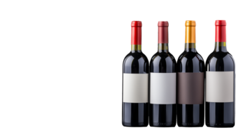 Bottles of wine with blank labels on transparent background png