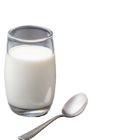 Glass of milk with spoon on transparent background png