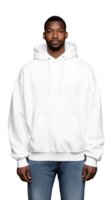 Man wearing white hoodie with transparent background for fashion and design png