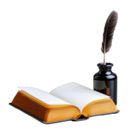 Open book with quill pen and ink in a minimalist style on a transparent background png
