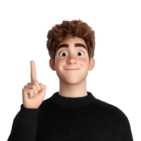 Animated character pointing with finger on transparent background png