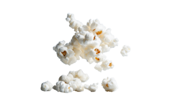 Fluffy popcorn kernels floating in air on transparent background png