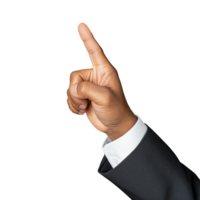 Hand gesture with raised finger pointing upwards on transparent background png