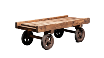 Wooden Cart on Wheels with Rustic Design and Transparent Background png