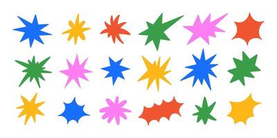 Set of colorful starburst icons isolated on a white background. Minimal hand drawn illustration vector