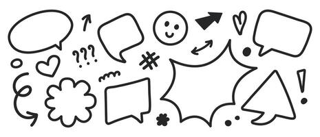 Hand drawn speech bubbles isolated on a white background. Scribble comic linear elements. vector