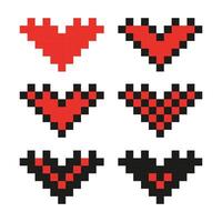 Set of pixel heart icons isolated on a white background. Trendy geometric retro style vector