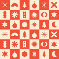 Geometric christmas seamless pattern. Trendy abstract swiss background. Red and beige colors. vector