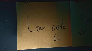 Mysterious notes on strings. Stock footage. Notes with encrypted signs in night room. Lantern lighting mysterious notes in night office video
