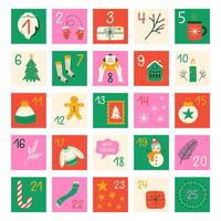 Christmas Advent calendar with hand drawn elements vector