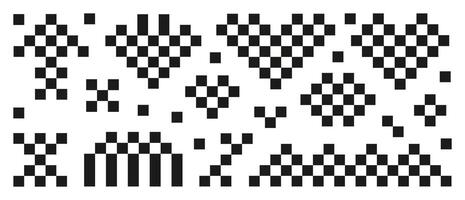 Collection of pixel icons isolated on white background. Simple black retro shapes vector