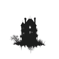 A black and white image of a house in the dark png
