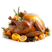 A turkey on a plate with fruit and vegetables png