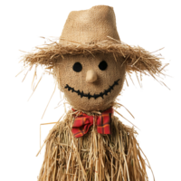 A scarecrow with straw hat and bow tie png