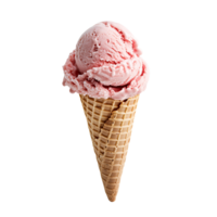 A waffle cone with pink ice cream on transparent background png