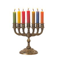 A menorah with five lit candles on it png