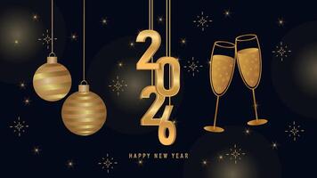 luxury happy new year poster, banner, card with golden 3d text light, firework, and glass background vector