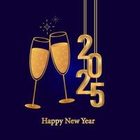luxury happy new year poster, banner, card with golden 3d text light, firework, clock and blue background vector