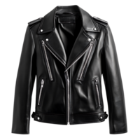 A black leather jacket with zippers on the sleeves png