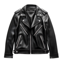 A black leather jacket with zippers on the sleeves png