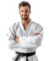 man in karate uniform with arms crossed isolated on transparent background png