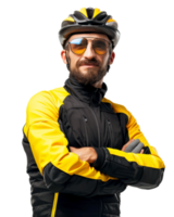 Confident Cyclist in Yellow and Black Gear isolated on transparent background png