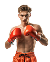 Young man in boxing gloves ready to fight isolated on transparent background png