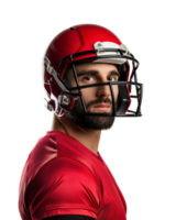 football player in red jersey and helmet isolated on transparent background png